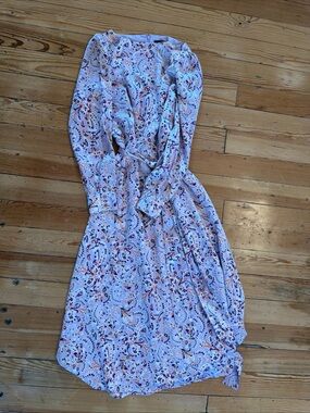 Ann Taylor Women’s Paisley Purple Midi Dress With Puff Sleeves Sz 2 Tie Waist
